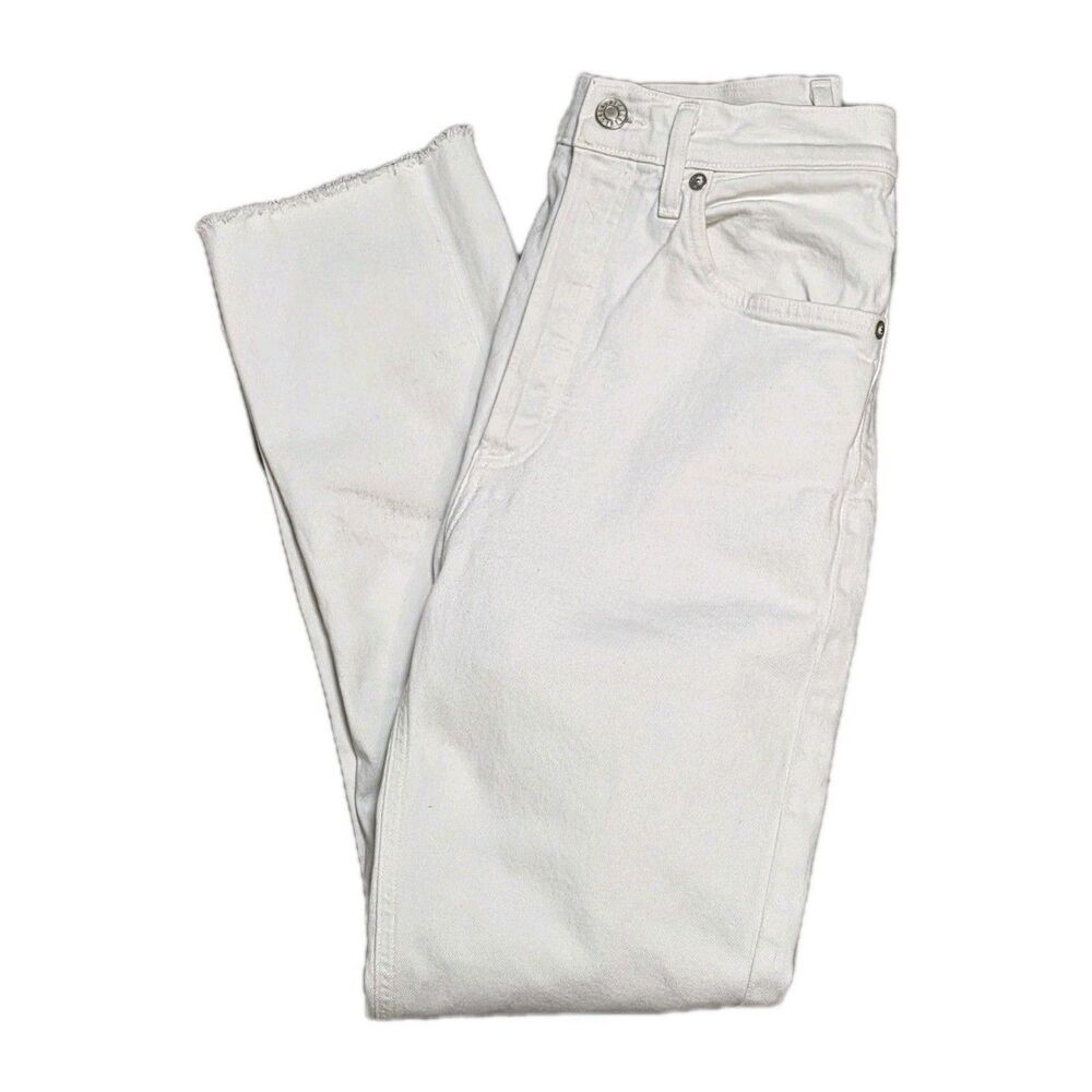 AGOLDE Riley Jeans White Denim High Rise Button Fly Women's 27 Straight Raw Hem